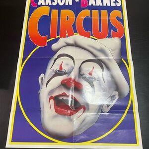 Vintage Large Carson & Barnes Circus Event Poster with Clown 34x22"